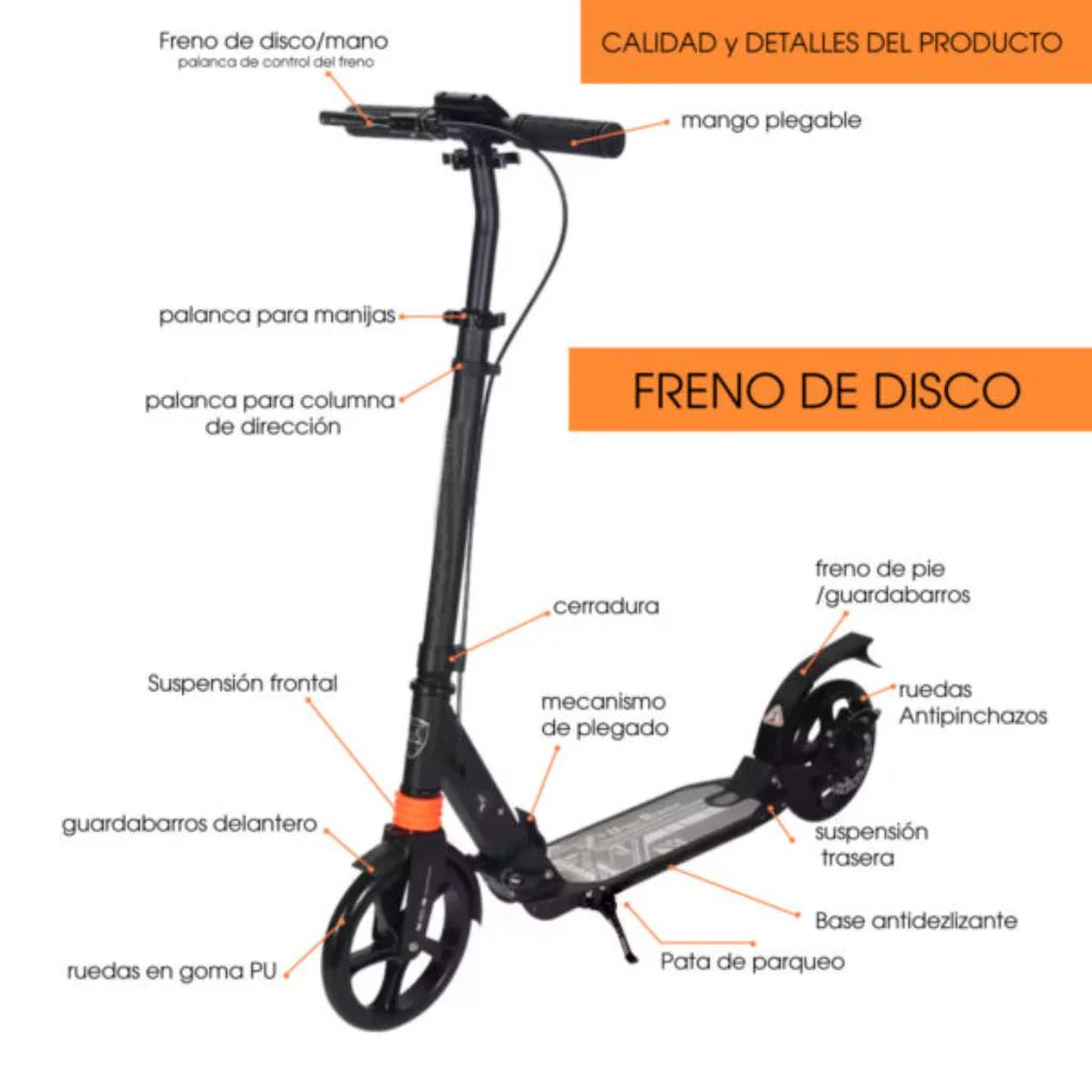 Scooter LN2 Urbana Mecánica con ruedas de 20cm, capacidad de 100 kilos y sistemas de suspensión dual, con freno de disco. - Image 5